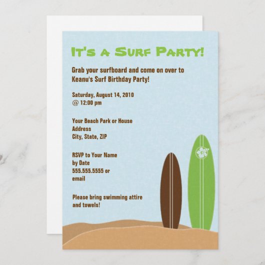 ビーチサーフボードサーフパーティの招待状 招待状 (正面/裏面)