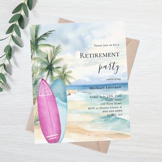 ビーチサーフボード退職パーティの招待状