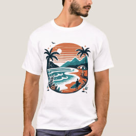 ビーチサーフレトロサンセット&ヤシの木 Tシャツ