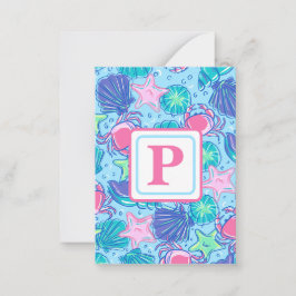 ビーチシェルカニ海モノグラム名門私立校風の ノートカード