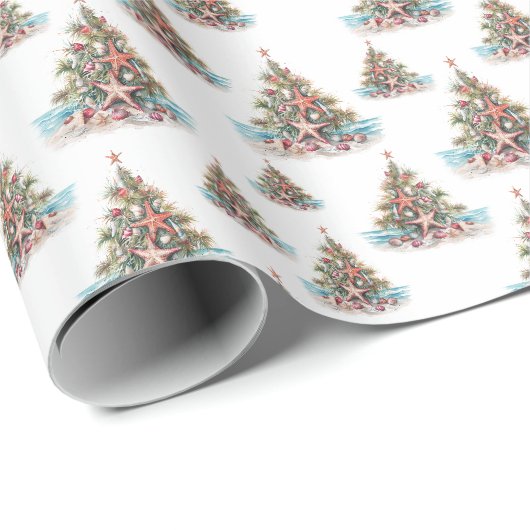 ビーチシェルクリスマスツリーパターン ラッピングペーパー (ロールコーナー)