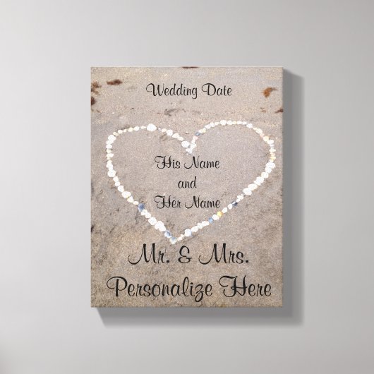 ビーチシェルハート パーソナライズされた キャンバスプリント (正面)