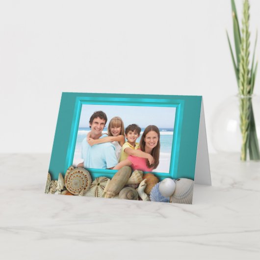 ビーチシェルファミリーのフォトフレームホリデーカード シーズンカード (正面)