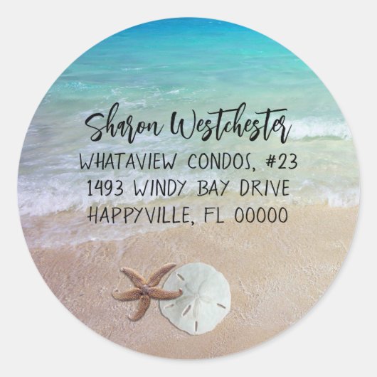 ビーチシェル差出人住所封筒用シール ラウンドシール (正面)