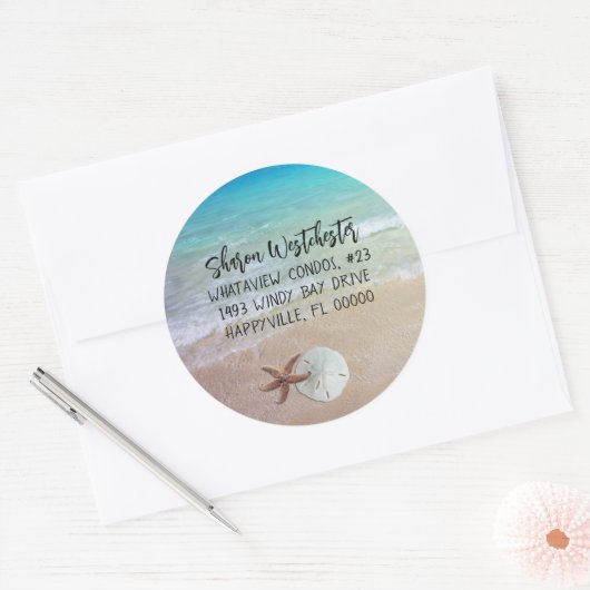 ビーチシェル差出人住所封筒用シール ラウンドシール (封筒)