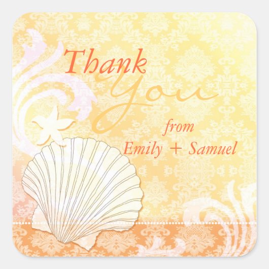 ビーチシェル結婚コーストありがとう スクエアシール (正面)