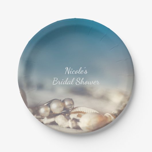 ビーチシェル&パールジュエリーエレガントブライダルシャワー ペーパープレート (正面)