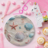 ビーチシェル、ヒトデ&シーホースピンクの砂パーティー ペーパープレート (パーティー)