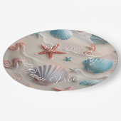 ビーチシェル、ヒトデ&シーホースピンクの砂パーティー ペーパープレート (アングル)