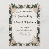 ビーチシェル＆フラワーフレーム　エンゲージメント　招待状 招待状 (正面)