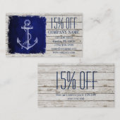 ビーチシックなウッド航海のネイビーブルーいかり 割引カード (正面/裏面)
