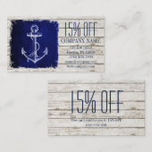 ビーチシックなウッド航海のネイビーブルーいかり 割引カード (正面/裏面)