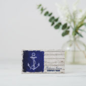 ビーチシックなウッド航海のネイビーブルーいかり 名刺 (スタンド正面)