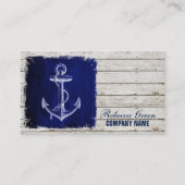 ビーチシックなウッド航海のネイビーブルーいかり 名刺 (正面)
