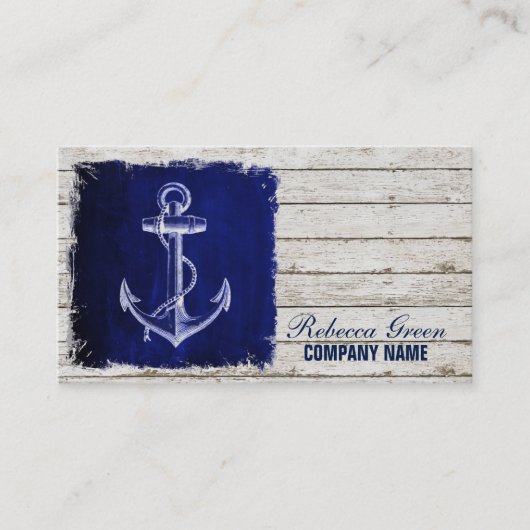 ビーチシックなウッド航海のネイビーブルーいかり 名刺 (正面)