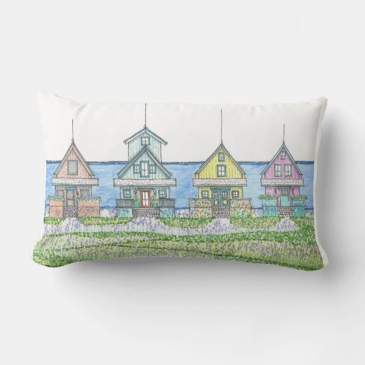 ビーチシャックライフ1;腰枕;青 ランバークッション (正面)