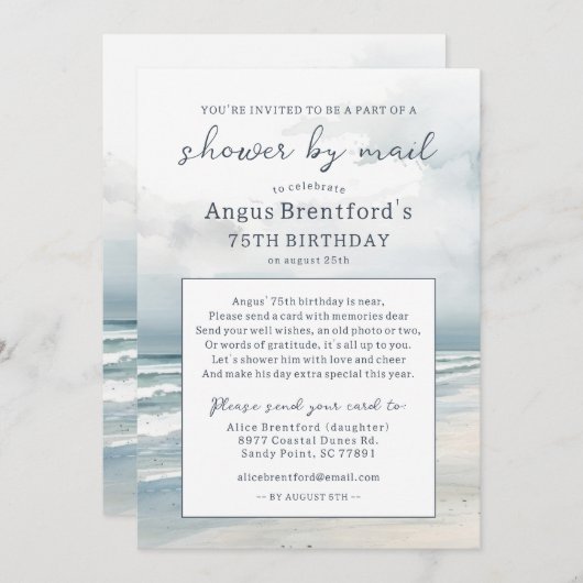ビーチシャワー付きフォト誕生日 招待状 (正面/裏面)