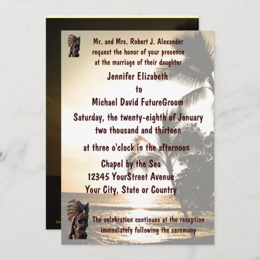 ビーチショアライ結婚ンTiki 招待状 (正面/裏面)