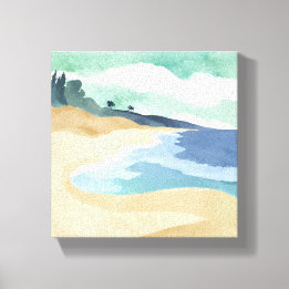 ビーチショア | 水彩青 キャンバスプリント