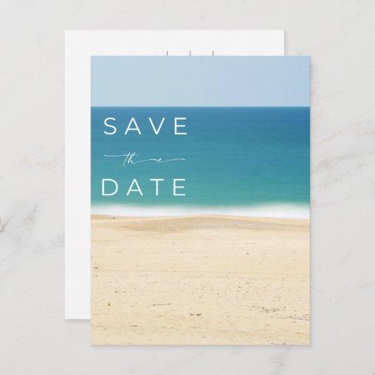 ビーチシンプルコースト結婚の予算の保存日 案内ポストカード (正面/裏面)