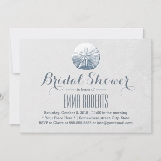 ビーチシンプルサンドドルシルバーブライダルシャワー 招待状 (正面)