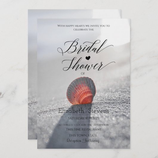 ビーチシンプルシーセルブライダルシャワー 招待状 (正面/裏面)