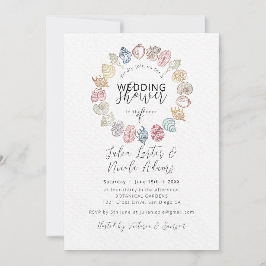 ビーチシンプルシーセルリースウェディングシャワー 招待状 (正面)