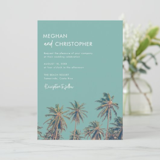 ビーチシンプルフォト目的地ウェディング招待状 セーブザデート (スタンド正面)