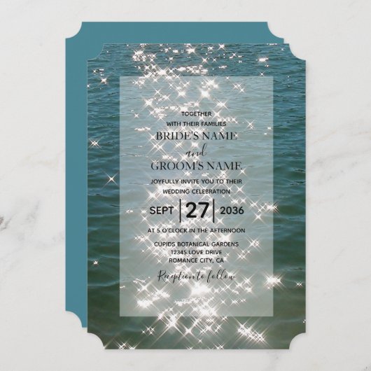 ビーチシーウォータースパークル結婚式招待状 招待状 (正面/裏面)