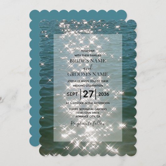 ビーチシーウォータースパークル結婚式招待状 招待状 (正面/裏面)