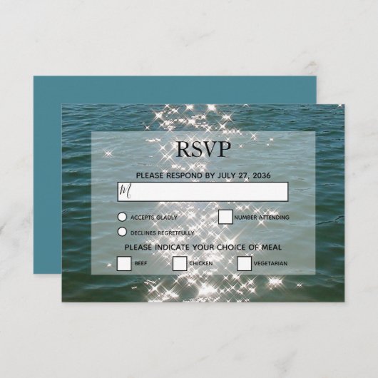 ビーチシーウォーター輝く結婚式RSVPカード 出欠カード (正面/裏面)