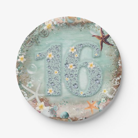 ビーチシーエレガントスターフィッシュ&パールスウィート16パーティー ペーパープレート (正面)