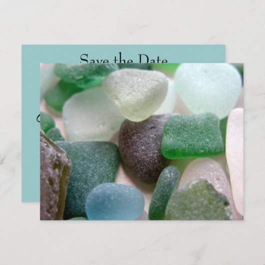 ビーチシーグラスセーブ・ザ・デート案内 招待状 (正面/裏面)