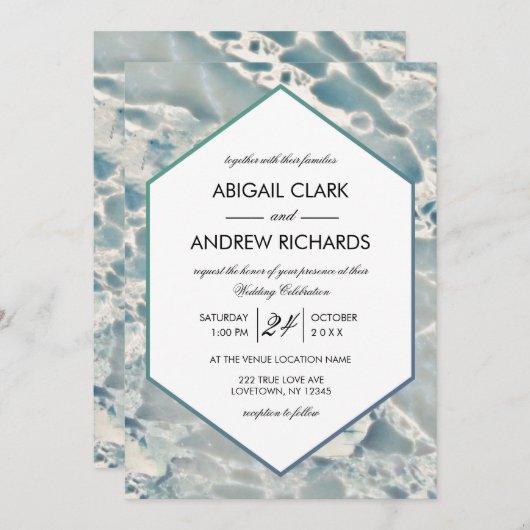 ビーチシーグラス海ブルー結婚式招待状 招待状 (正面/裏面)