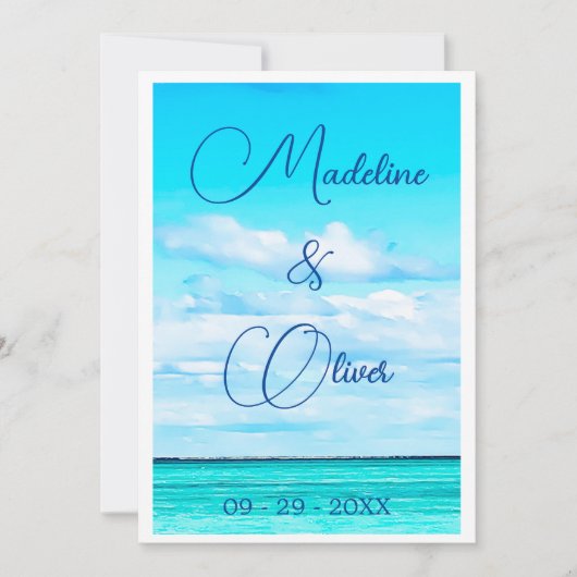 ビーチシーサイドコースト夏の目的地の結婚式 招待状 (正面)