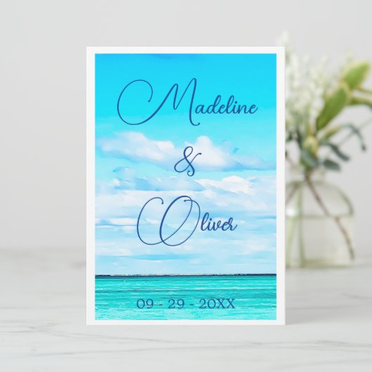ビーチシーサイドコースト夏の目的地の結婚式 招待状 (スタンド正面)