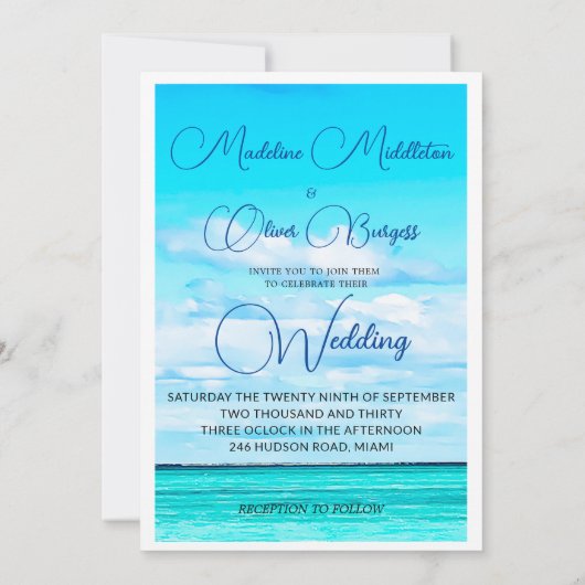 ビーチシーサイドコースト夏の目的地の結婚式 招待状 (裏面)