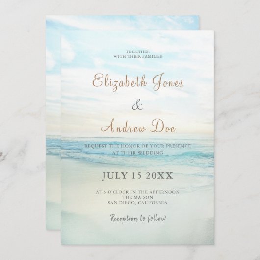 ビーチシーサイドサンライズ結婚式招待状 招待状 (正面/裏面)