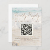 ビーチシーサイド/オーシャン結婚サイドのスキャンコードRSVP エンクロージャーカード (正面/裏面)