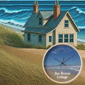 ビーチシーサンドブルーとホワイトフォトモダン文字 壁時計