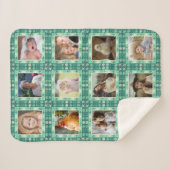 ビーチシーシェフェイクルキルテッドティール（緑がかった色）フォトコラージュ シェルパブランケット (正面(横))