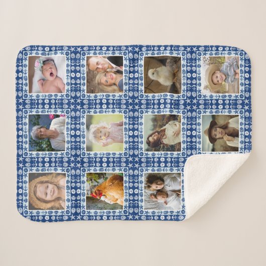 ビーチシーシェフェイクルキルテ航海のートコラージュ シェルパブランケット (正面(横))