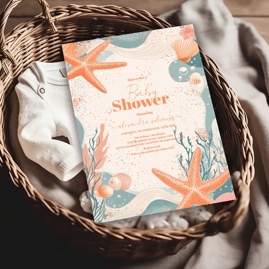 ビーチシーシェルエレガントベビーシャワー 招待状