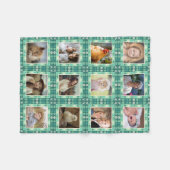 ビーチシーシェルキルテフェイクッドティール（緑がかった色）フォトコラージュ フリースブランケット (正面(横))