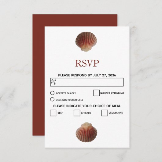 ビーチシーシェルクラスムウェディングRSVPカード 出欠カード (正面/裏面)