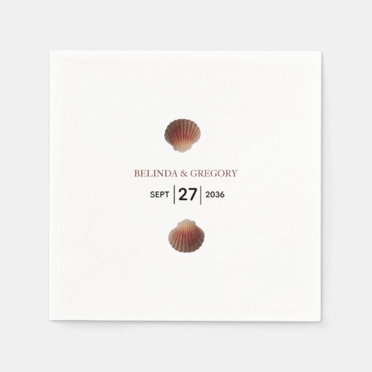 ビーチシーシェルク結婚ラムズ スタンダードカクテルナプキン (正面)