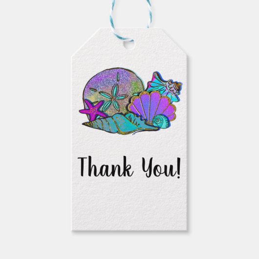 ビーチシーシェルグリッタースパークルバースデーパーティー ギフトタグ (正面)