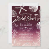 ビーチシーシェルスターフィッシュブルガンディーレッドブライダルシャワー 招待状 (正面)