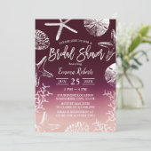 ビーチシーシェルスターフィッシュブルガンディーレッドブライダルシャワー 招待状 (スタンド正面)