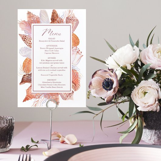 ビーチシーシェルズウォーターカラーコースタルシックフラットメニュー メニュー